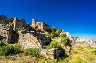 Mystras Kalesi 'ne bakın. Yüksek kalite fotoğraf
