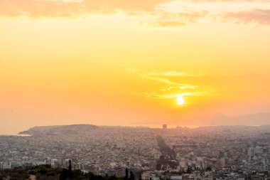 Atina şehir manzarası gün batımında, Yunanistan