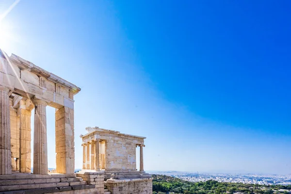 Utsikt över arkitekturdetaljer i Pantheon-templet i Akropolis, Aten Grekland — Stockfoto