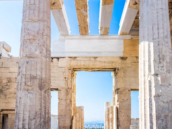 Utsikt över arkitekturdetaljer i Pantheon-templet i Akropolis, Aten Grekland — Stockfoto