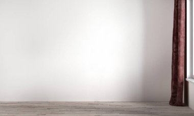 Modern konforlu konforlu mobilyalar, boş oda iç tasarımı ve beyaz duvar dokusu arka planı. 