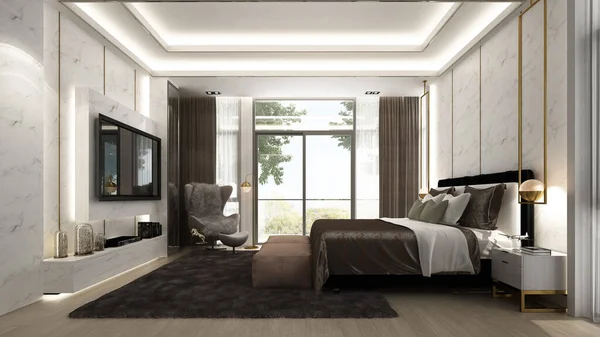 Luxus Hálószoba Tér Gúnyolódik Bútorok Belsőépítészeti Faltextúra Háttér — Stock Fotó