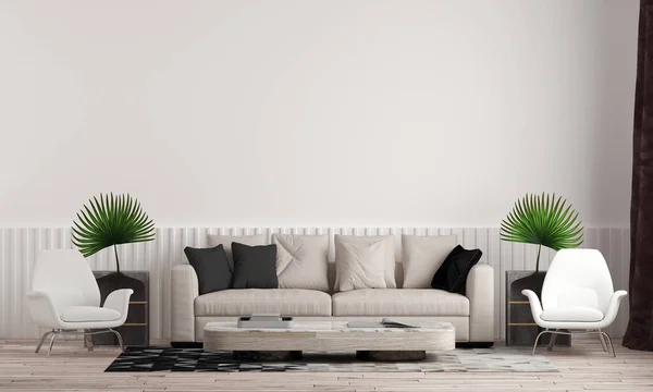 Modern Oturma Odası Mobilyaların Tasarımı Beyaz Duvar Dokusu Arka Planı — Stok fotoğraf