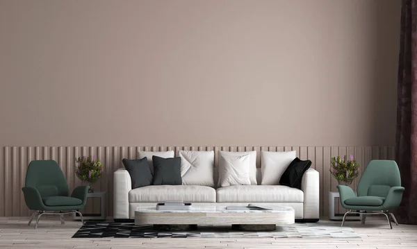 Moderna Sala Estar Aconchegante Mock Mobiliário Design Interiores Parede Rosa — Fotografia de Stock