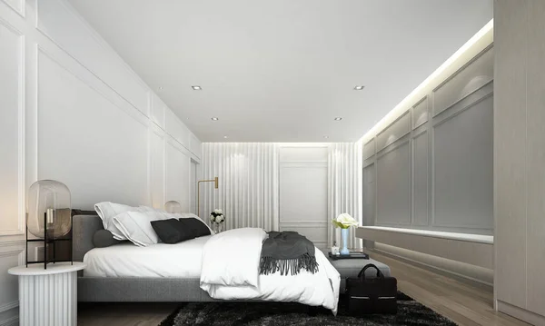 Moderne Gezellige Huis Slaapkamer Mock Meubels Interieur Witte Muur Textuur — Stockfoto