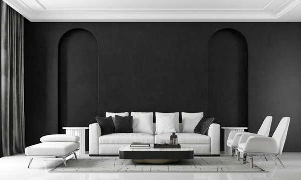 Modern Cozy Luxury House Black Living Room Interior Design Arch — Stock Photo, Image