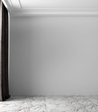 Modern konforlu lüks, boş oturma odasının iç tasarımı ve dekorasyon beyaz duvar desenli arka plan. 