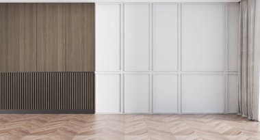 Modern lüks bir ev ve içi boş oturma odası ve duvar dokusunun iç tasarımı.