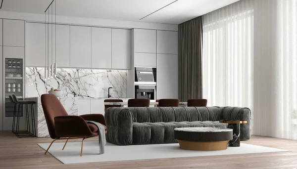 Modern lüks ev ve modeller oturma odası, kiler ve duvar dokusu arka planının iç tasarımı.