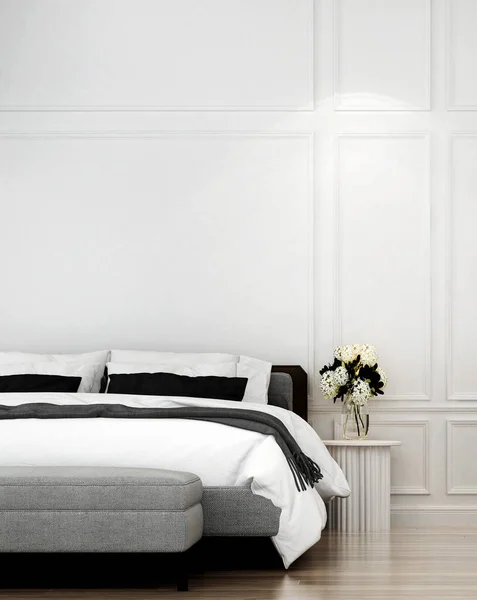 Современная Уютная Спальня Пустая Белая Текстура Стен Фоновый Дизайн Интерьера — стоковое фото