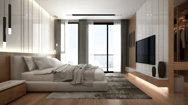 Moderne Schlafzimmer Innenarchitektur Und Weiße Textur Wand Hintergrund — Stockfoto