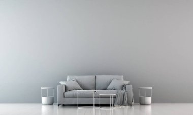 Oturma odası ve beton duvar dokusu arka planının minimum konforlu iç tasarımı