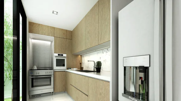Home Interior Design Decor Mock Small Kitchen Wooden Wall Texture — Stock Photo, Image
