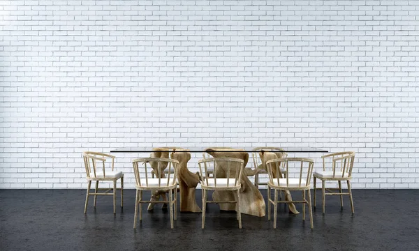 Lounge Eetkamer Interieur Design Witte Bakstenen Muur Textuur Achtergrond Nieuwe — Stockfoto