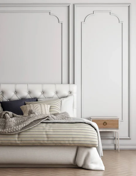豪華なリビングルームと空の白いパターンの壁のテクスチャの背景のインテリアデザインをモックアップホームと装飾家具 — ストック写真