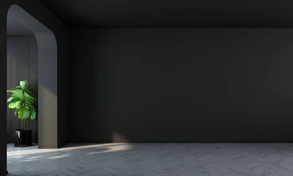 Leere Wohnzimmer Innenraum Und Schwarze Wand Hintergrund — Stockfoto