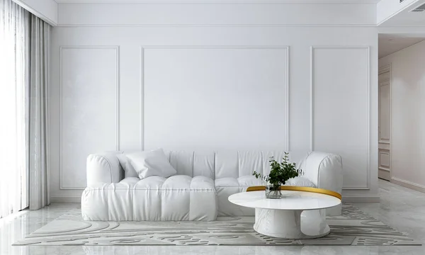 Den Moderne Luksus Stue Mock Møbler Dekoration Hvid Tom Væg - Stock-foto