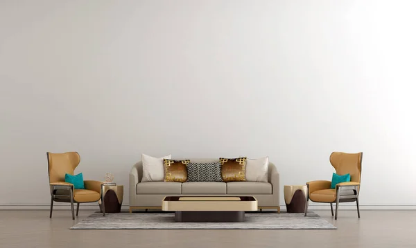 The luxury living room and mock up furniture decoration and white empty wall background