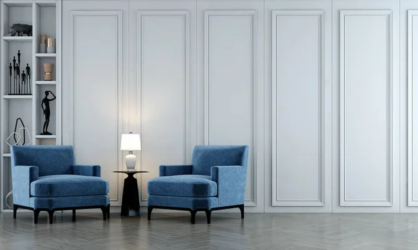 最小限のリビングルームのインテリアと家具の装飾と白い壁のパターンの背景 — ストック写真