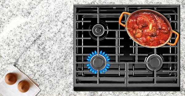 Cooking on gas stove — Stock Photo, Image