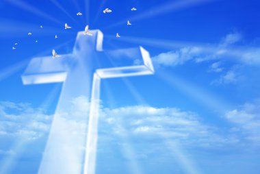 Beaming bright cross in heaven clipart