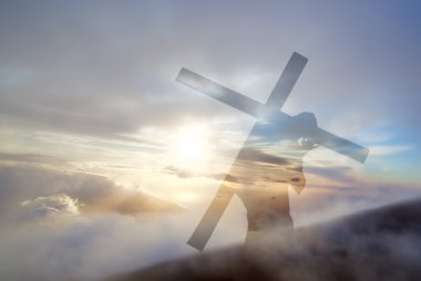 İsa Calvary iyi Cuma günü yukarı çapraz taşıyan