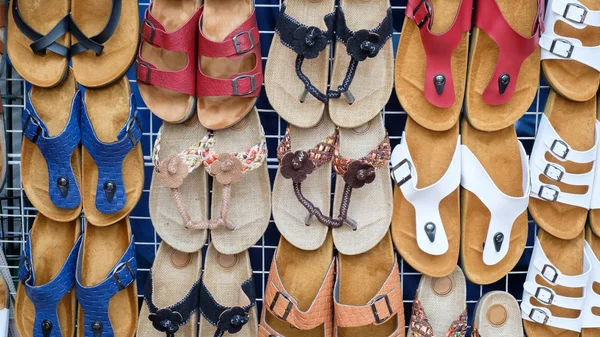 Leather sandals in shop — Stock Photo, Image