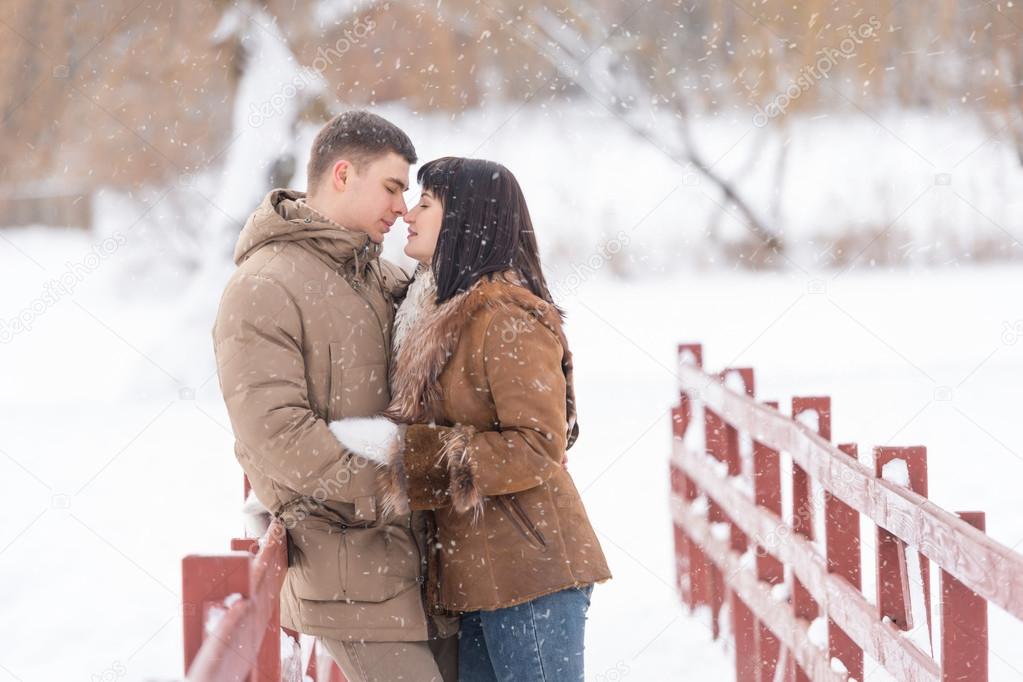Picture of a romantic couple in winter park