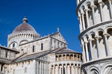 Architectural details of church and tower of the Piazza dei Miracoli in Pisa Tuscany Italy 
