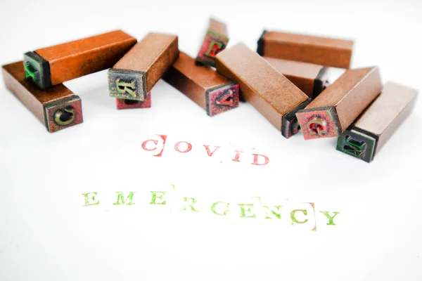 Covid Pandemic Written Use Colored Stamps — Stock Fotó