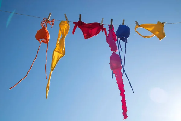 Tiempo Deseo Para Temporada Verano Trajes Coloridos Las Mujeres Que —  Fotos de Stock