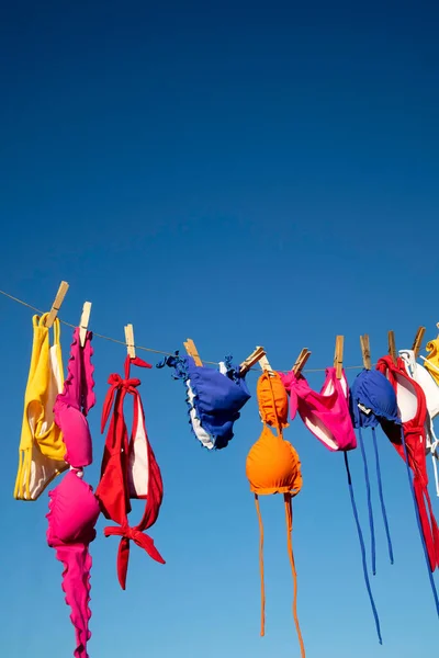 Series Female Swimwear Various Colors Hanging Sun Dry Summer Season Royalty Free Stock Images