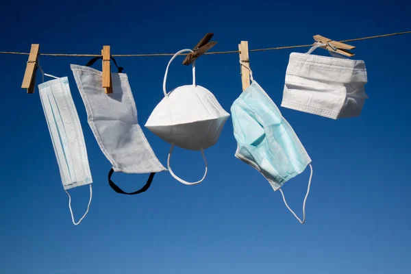 Photographic Representation Recovery Mixture Covid Masks Washed Hung Out Dry — Stock Photo, Image