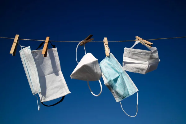 Photographic Representation Recovery Mixture Covid Masks Washed Hung Out Dry — Stock Photo, Image