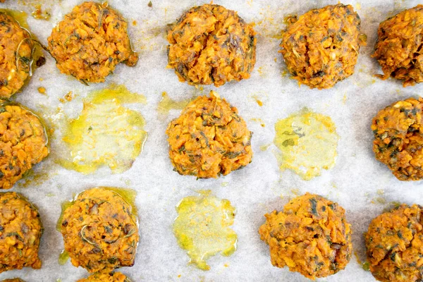 Photographic Representation Plate Freshly Baked Falafel Prepared Carrots Chickpea Flour Stock Image