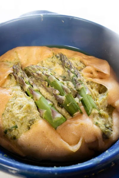 Vegan Savory Pie Made Spelled Flour Asparagus Cream — Stock Photo, Image