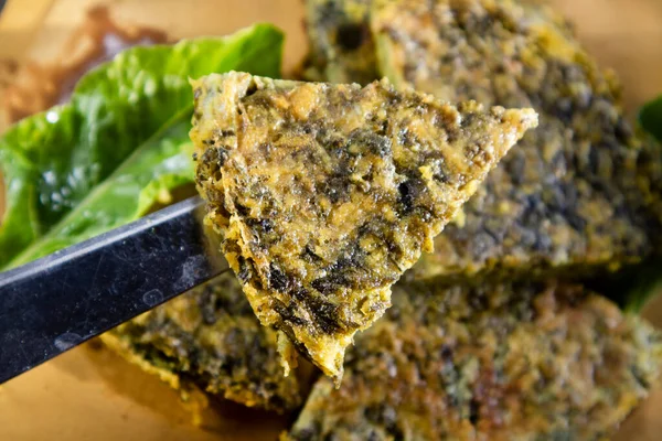 Vegan Omelette Cooking Made Natural Ingredients Chickpea Flour Chard — Stock Photo, Image