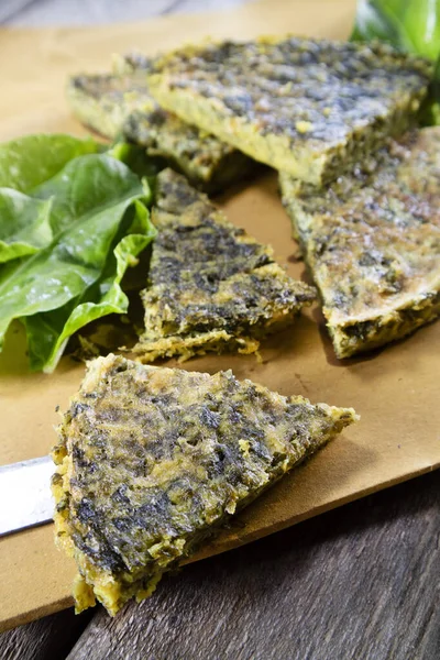 Vegan Omelette Cooking Made Natural Ingredients Chickpea Flour Chard — Stock Photo, Image