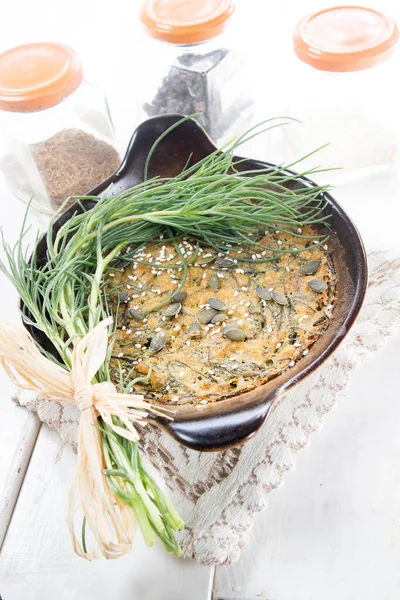 Vegan Omelette Cuisine Made Natural Ingredients Chickpea Flour Agretti — Stock Photo, Image