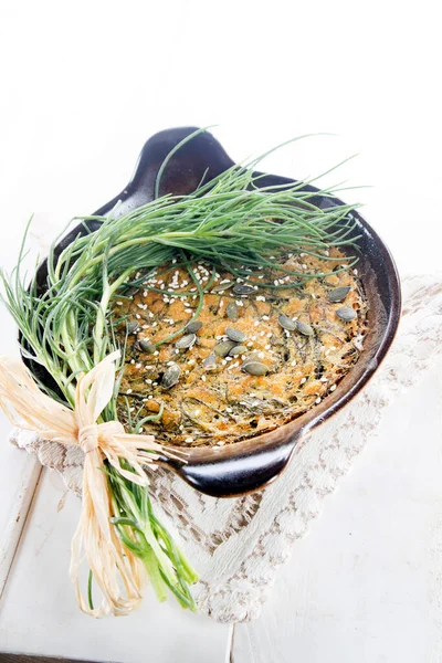 Vegan Omelette Cuisine Made Natural Ingredients Chickpea Flour Agretti — Stock Photo, Image