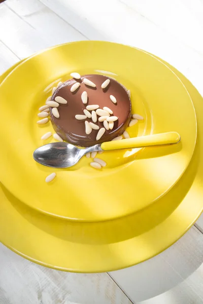 Fotograficzna Prezentacja Wegańskiego Deseru Budyniu Mlekiem Sojowym Kakao Brązowym Cukrem — Zdjęcie stockowe