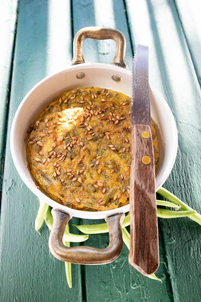 Vegan Cooking Based Natural Ingredients Chickpea Flour Green Beans Flax — Stock Photo, Image