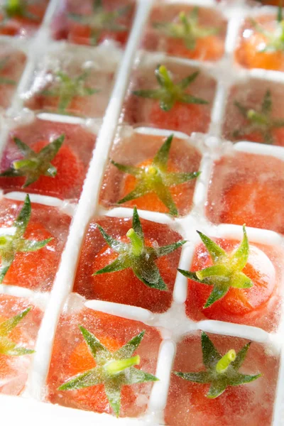 Photographic Presentation Preparation Small Frozen Pachino Tomatoes Small Cubes Preparation — Stock Photo, Image