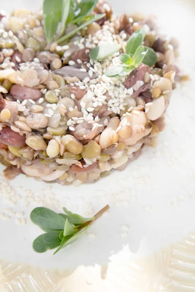 Typical Dish Mediterranean Flavor Photographic Presentation Mixed Legume Soup White — Stock Photo, Image