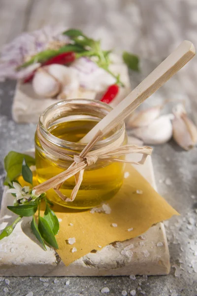 Olive oil, garlic and chili — Stock Photo, Image