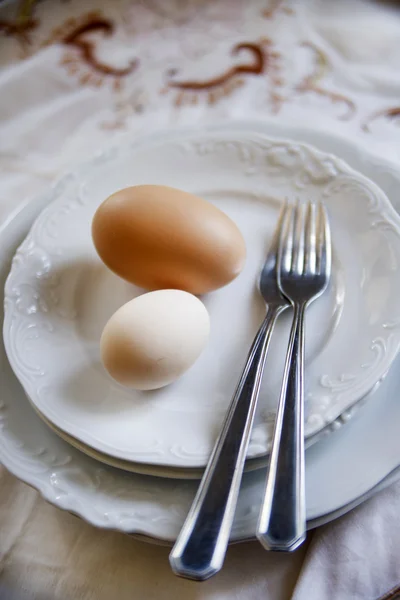 Egg on white plate — Stock Photo, Image