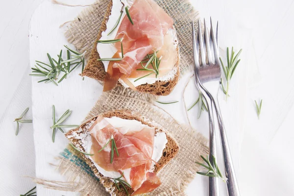 Bread, cheese and ham — Stock Photo, Image