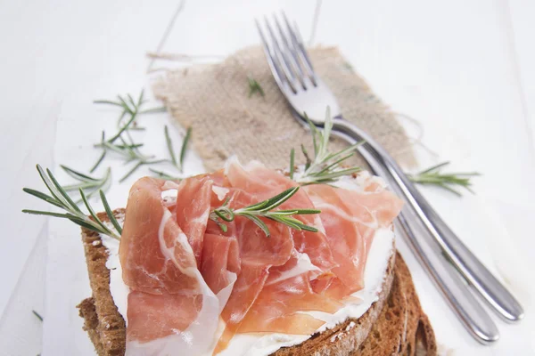 Bread, cheese and ham — Stock Photo, Image