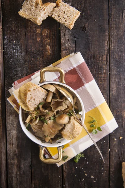 Sopa de cogumelos pioppino — Fotografia de Stock