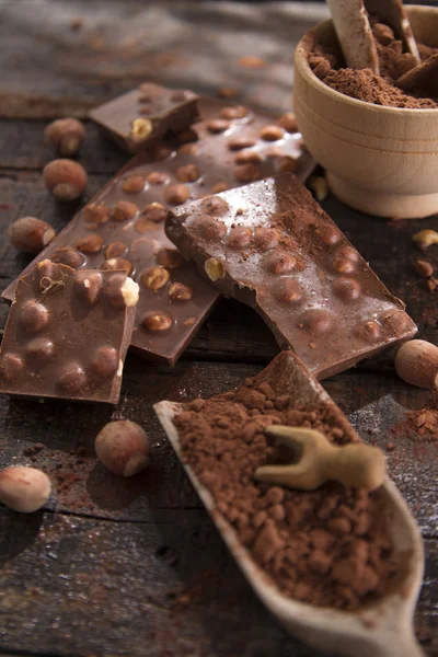 Chocolate with hazelnuts — Stock Photo, Image